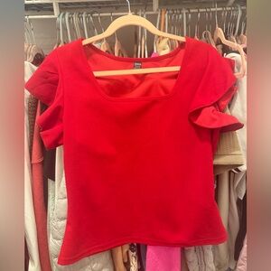Red Ruffle Sleeve Scoop Neck Top - Unbranded